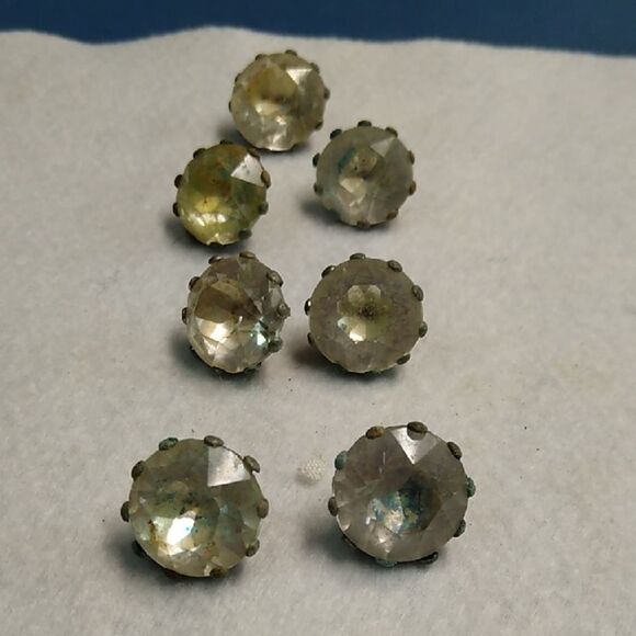 Elegant Gold-Toned 3/4 inch Facet Rhinestone Buttons (7) Cottagecore